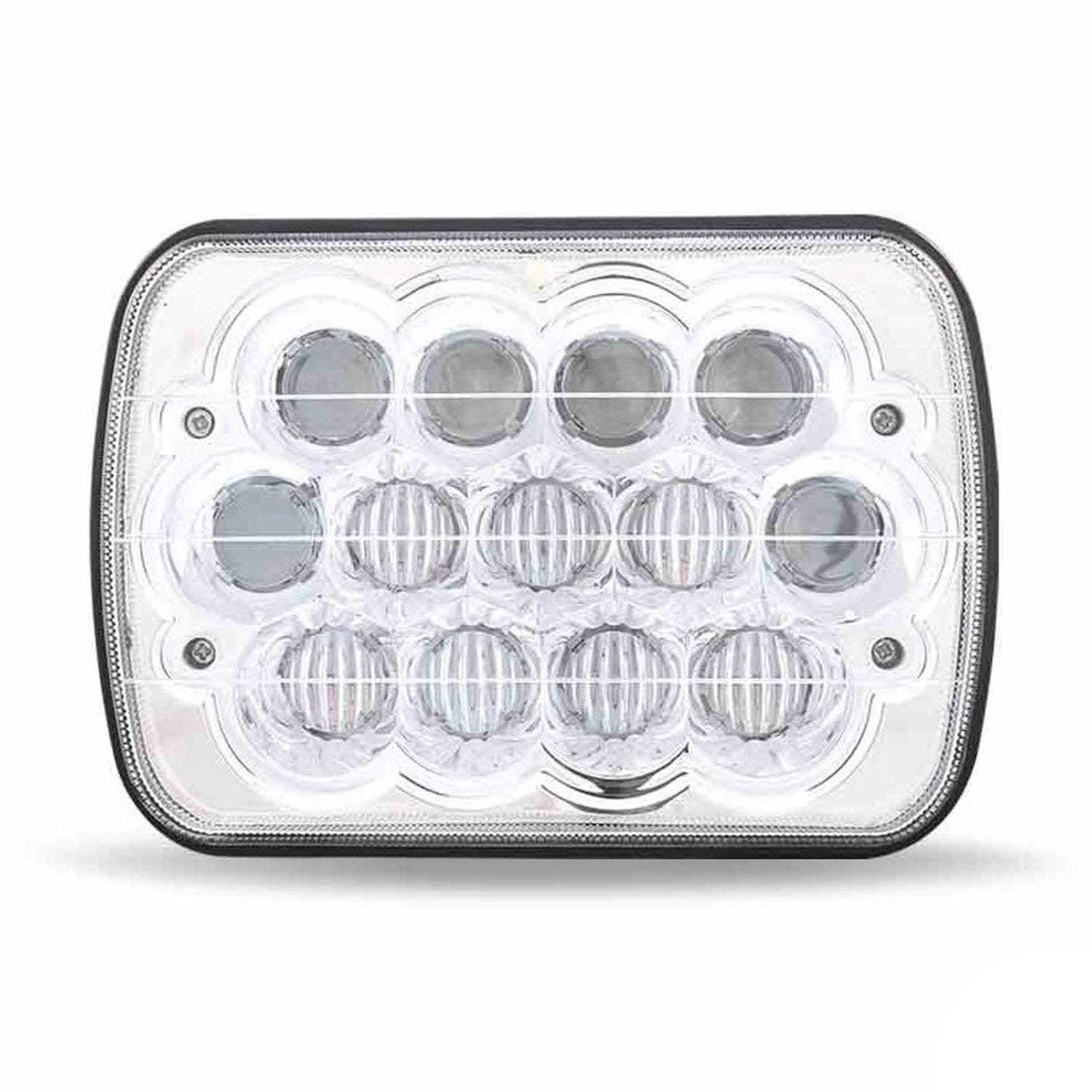 Faro LED Cuadrado Todoterreno de 5" x 7" Cromado - 13 Diodos LED - 1900 L&uacute;menes - Luz Alta y Baja (Tipo H6054) - Incluye Adaptador - Marca TRUX