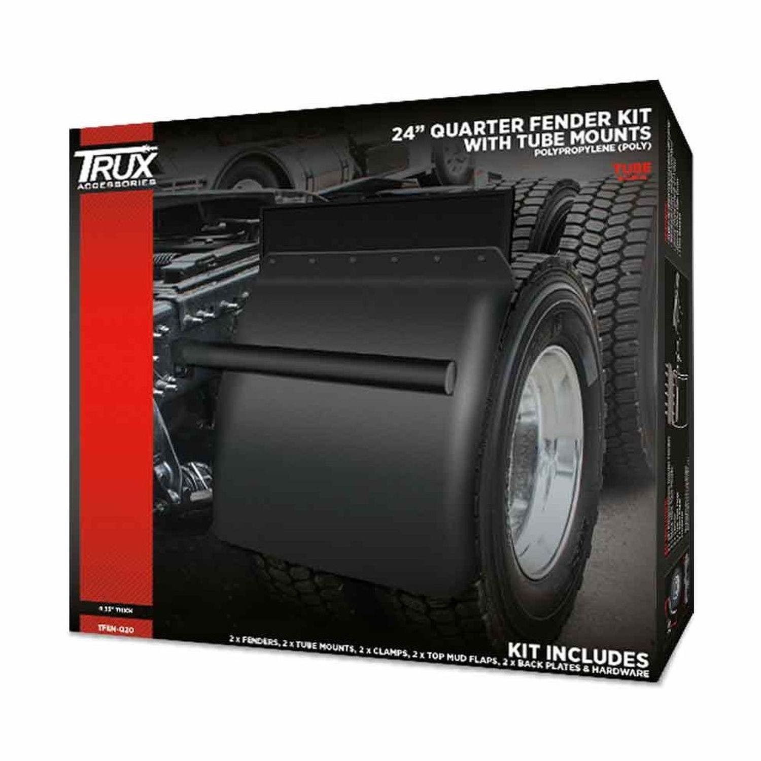 Kit de Guardafango de Cuarto de 24" - Material Polipropileno de Alta Resistencia - Incluye Soportes de Tubo - Borde Enrollado - Resistente a Impactos - Marca TRUX